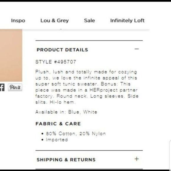 NWT Lou & Grey Ribtrim Tunic Sweater Blue Medium - Picture 4 of 5